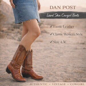 Dan Post Lizard Skin Western Cowgirl Boots Honey Gold Rust SZ4.5C Leather Rodeo